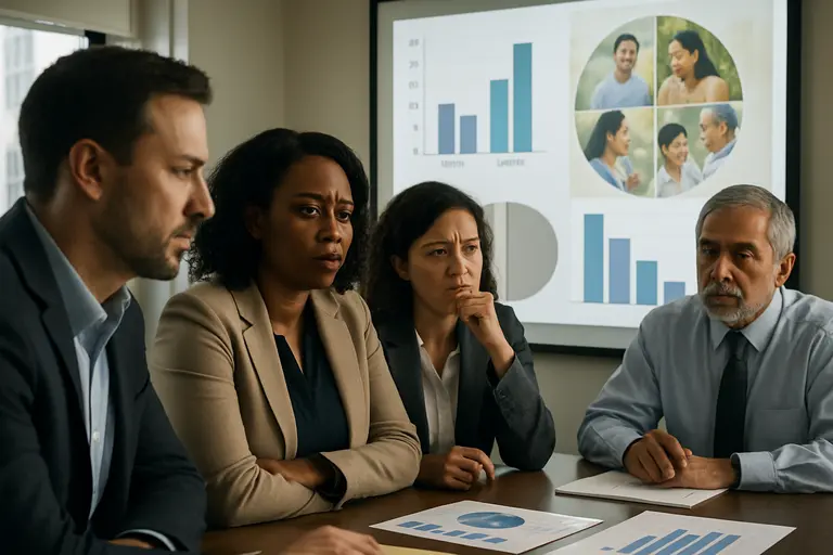 Hospital staff discussing imaging quality measures in a conference room