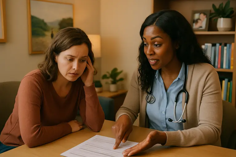 Billing specialist comparing coverage notes beside a clinician workstation