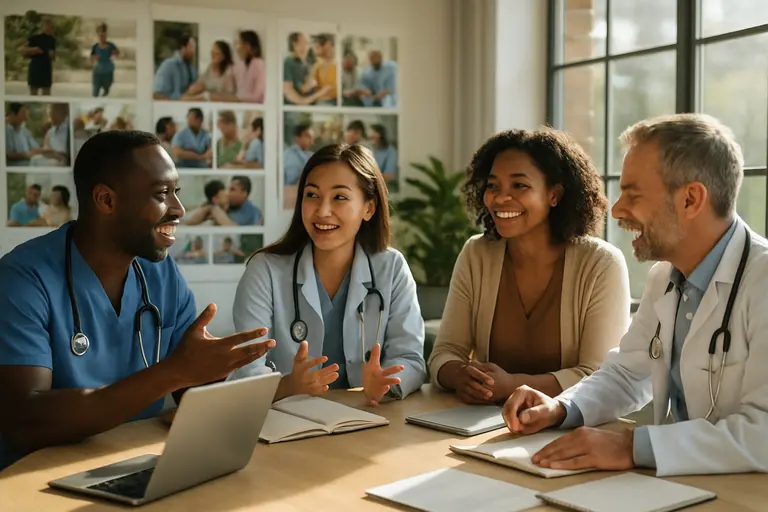 Healthcare team planning patient communication preferences at a workstation