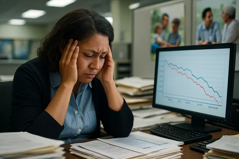 Healthcare administrator comparing budget sheets and clinic schedules