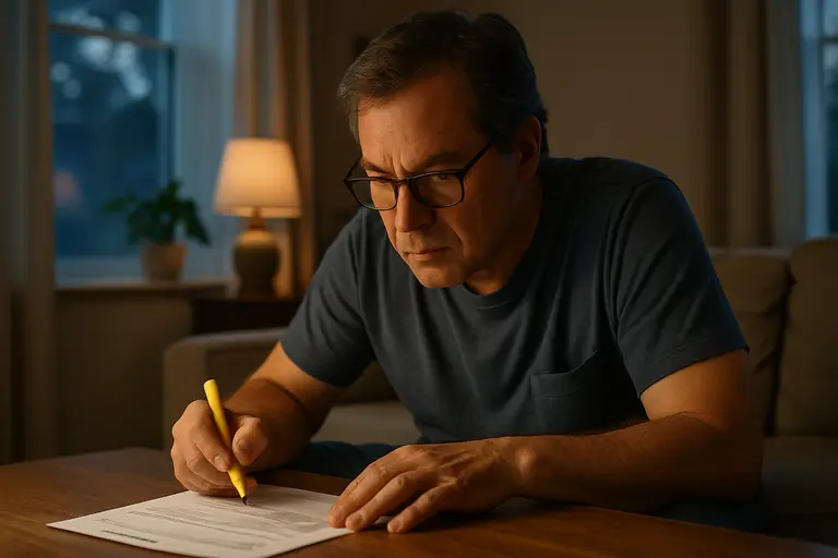 Patient checking an itemized medical bill against an insurance document