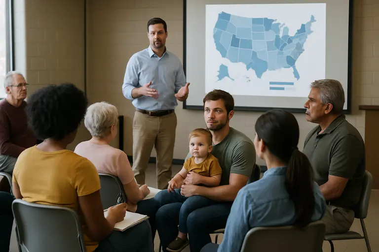 Map and policy papers spread across a conference table