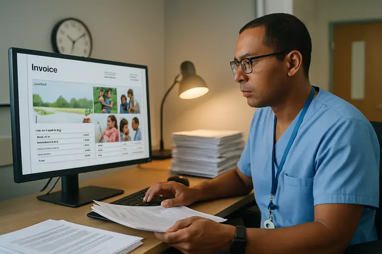 Insurance documents and a connected health sensor arranged on a table