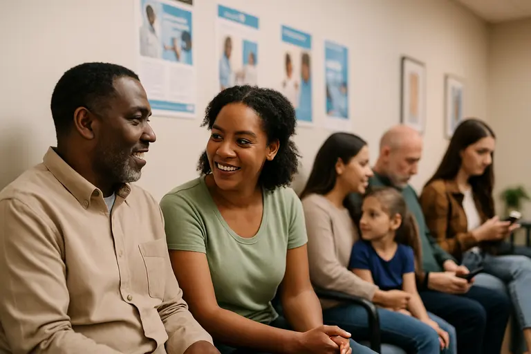 Patient and clinician discussing imaging results in an exam room
