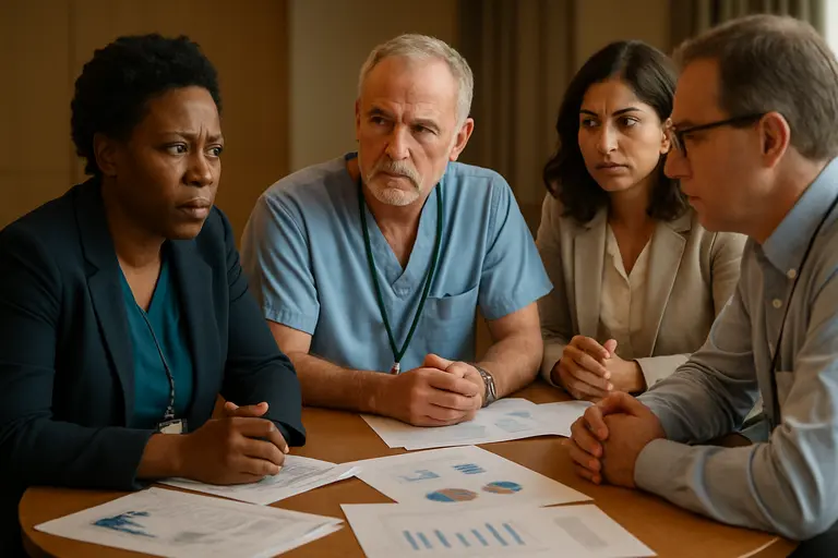 Clinic team reviewing virtual care workflow documents together