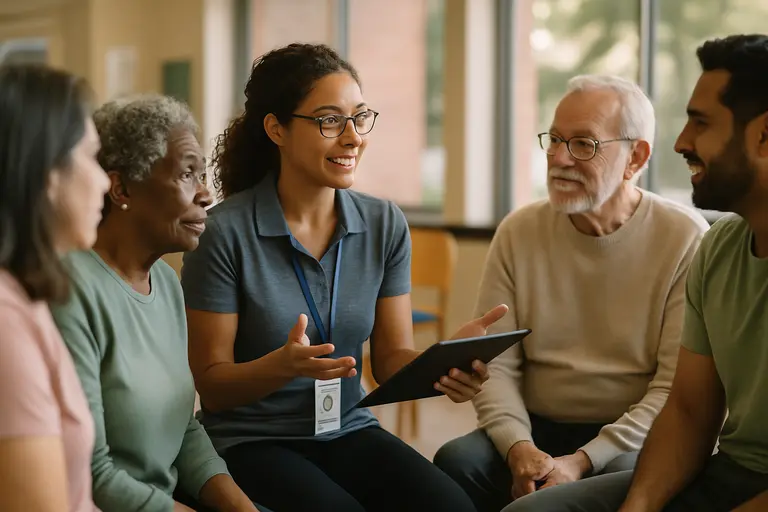 Clinician explaining device data privacy to a patient with a tablet