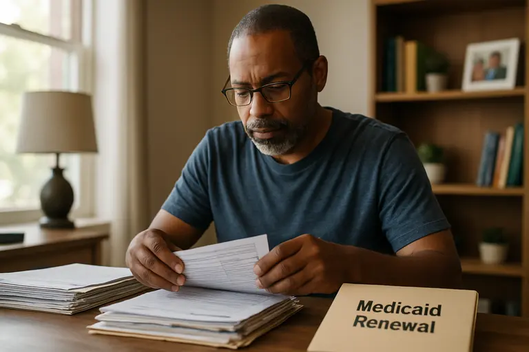 Folder with insurance notices, income records, and appointment notes