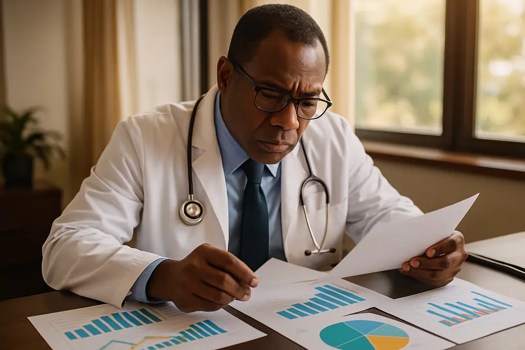 Healthcare price transparency documents beside a calculator and insurance card