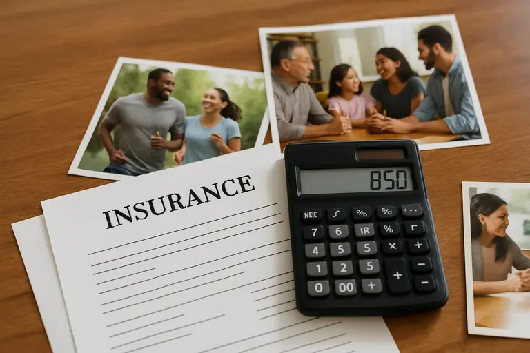 Insurance documents and a calculator used to compare care costs