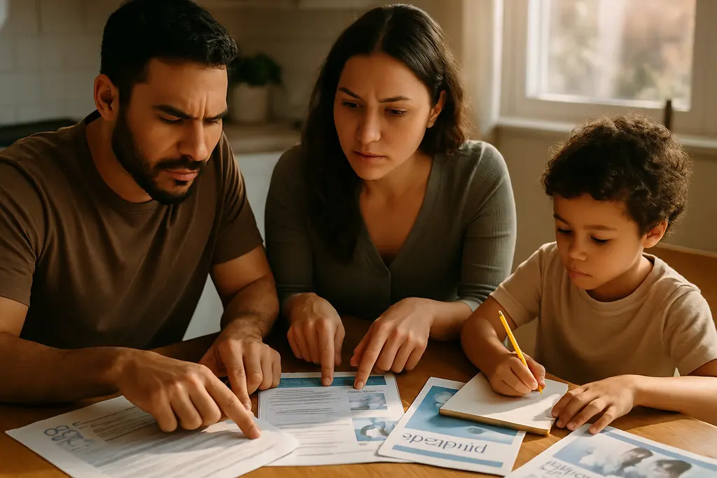 Medicaid immigrant eligibility papers beside a family budget worksheet