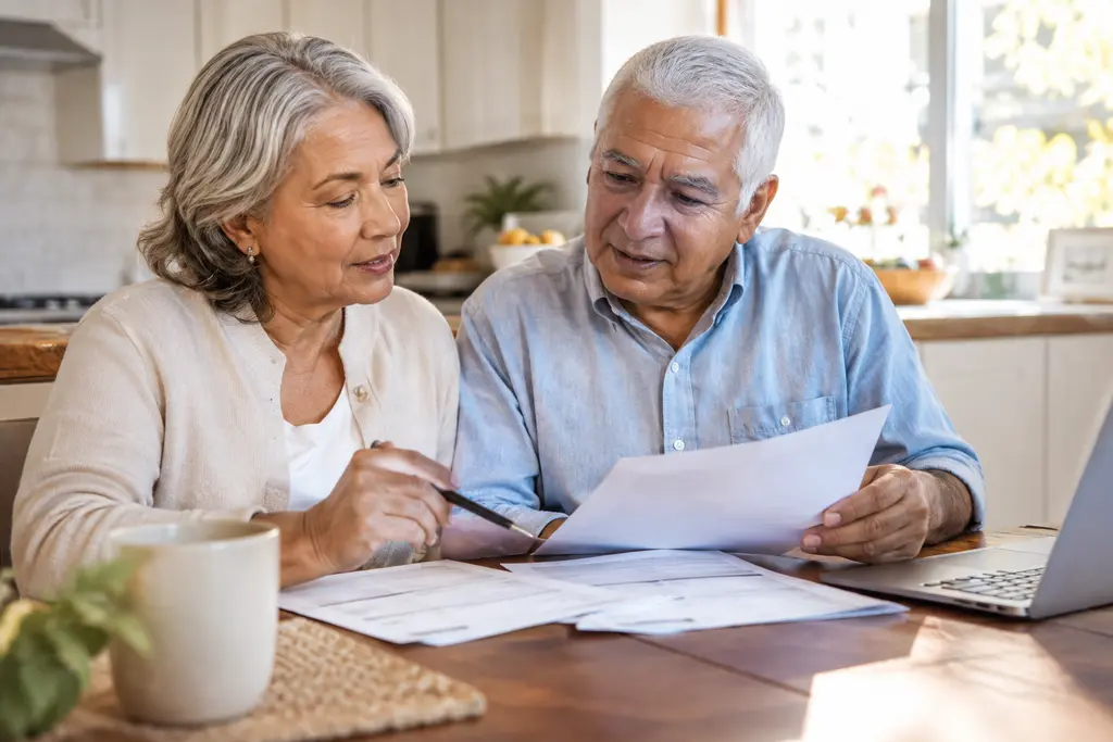 Medicare Advantage Premiums paperwork beside a calculator and prescription list